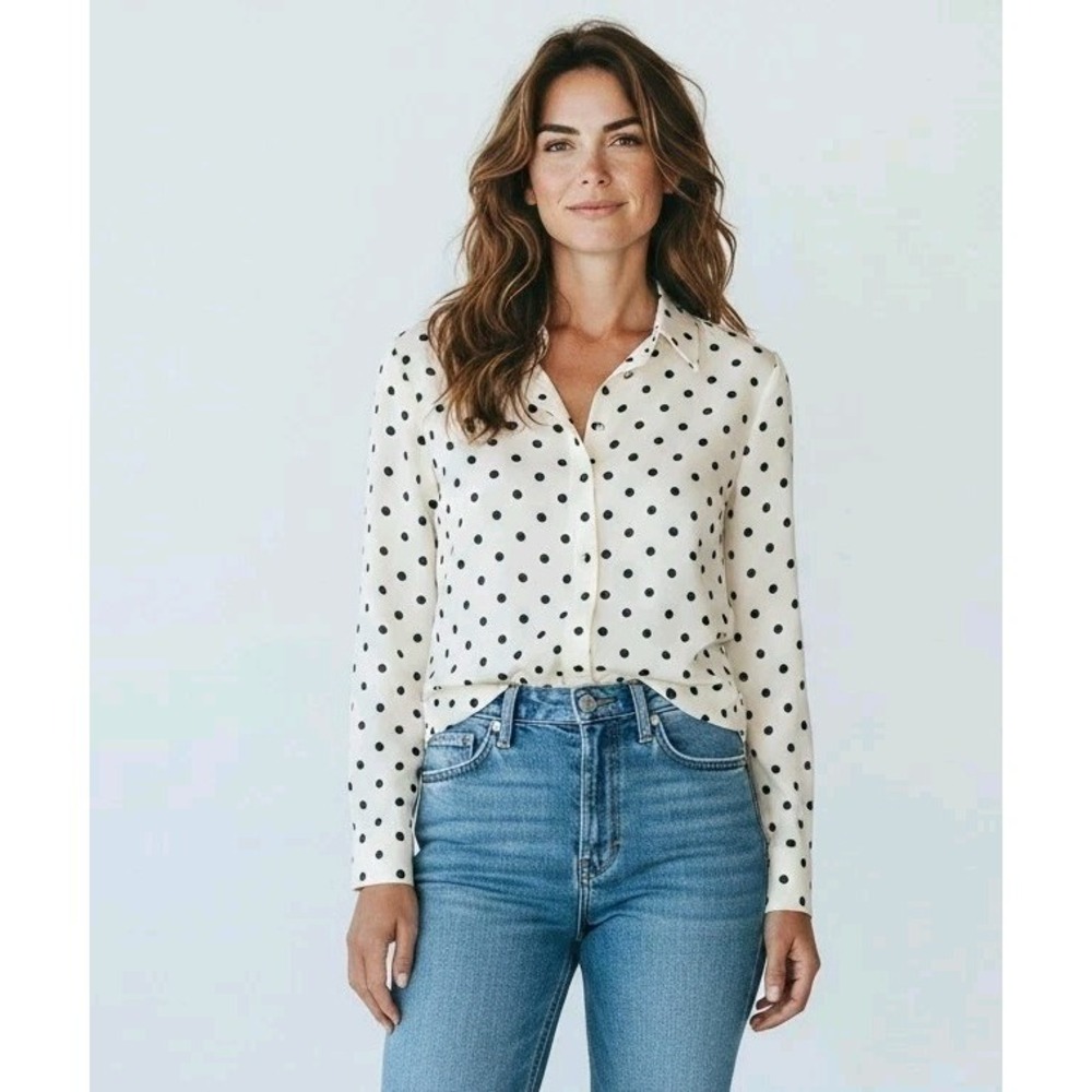 Worth NY 100% Silk‎ Polka Dot Clasdic Blouse Old Money Minimalist Luxury SZ 8